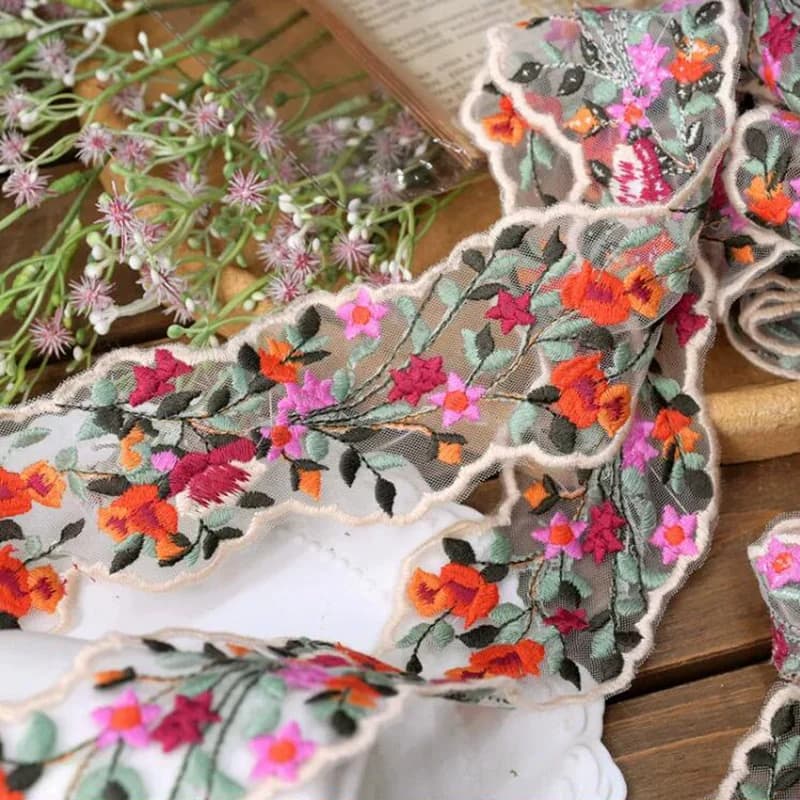 1 metro di fiori colorati ricamati in tessuto di pizzo di cotone per copricapo tenda accessori per abiti cucito riparazione fai da te larghezza 6,5 cm
