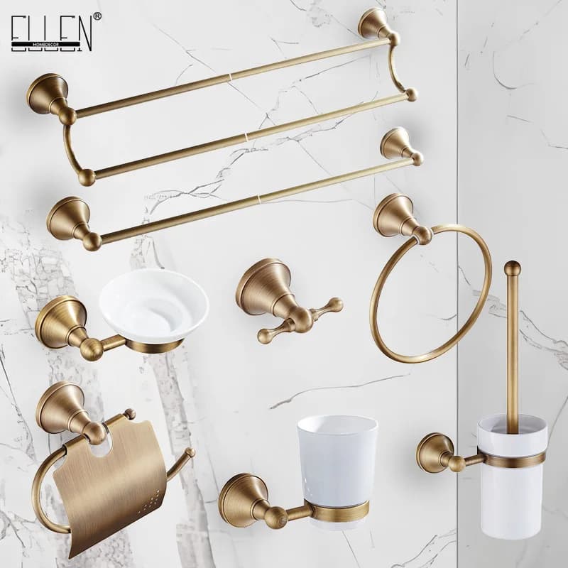 Portasciugamani da parete in ottone placcato antico, set di ciondoli hardware per il bagno, porta asciugamani di carta, appendiabiti, spazzola per WC ELA68A