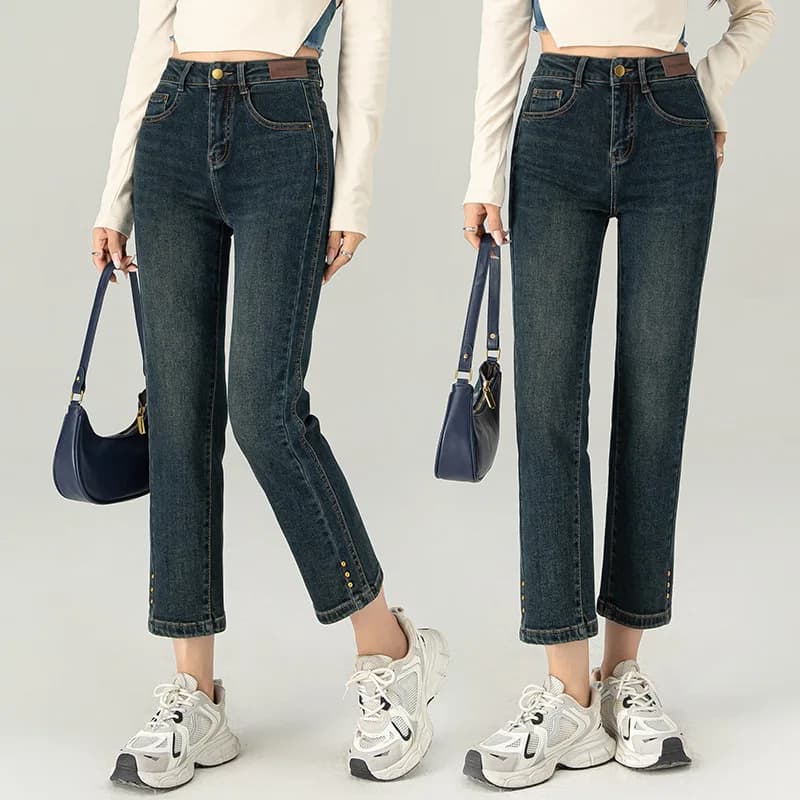 Jeans neri slim fit da donna, nuovi pantaloni corti dimagranti a vita alta autunnali, pantaloni versatili