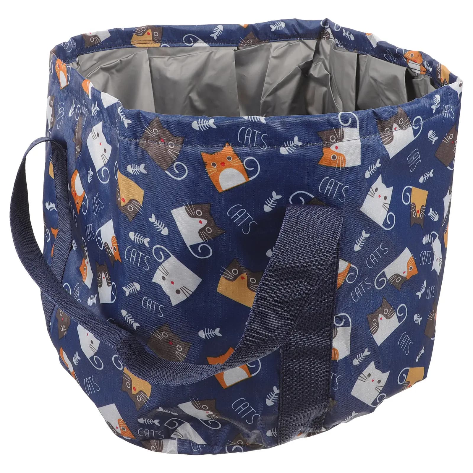 Vasca da Bagno Portatile Pieghevole di Grandi Dimensioni, Secchio per Lavaggio Piedi, Bacinella da Viaggio, Secchio per Bucato, Borsa Portaoggetti con Motivo Gatto Blu