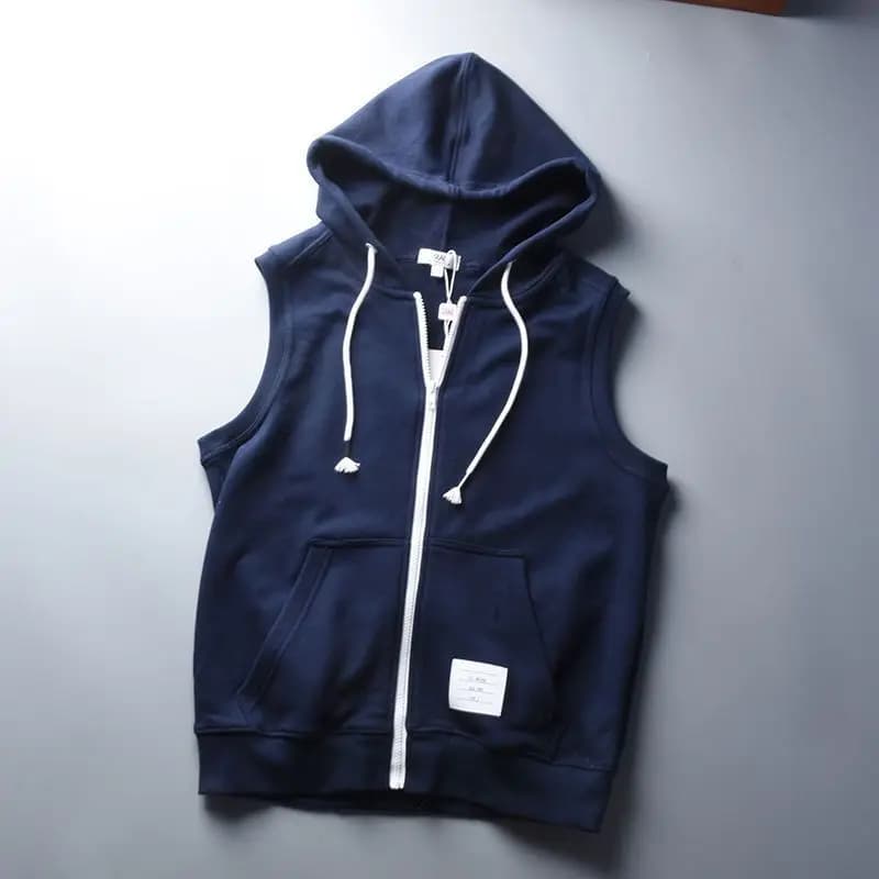 2025 Primavera e autunno Moda Casual da uomo Versatile maglione casual con cappuccio Gilet con cerniera Giacca maglione senza maniche Felpa con cappuccio con cerniera