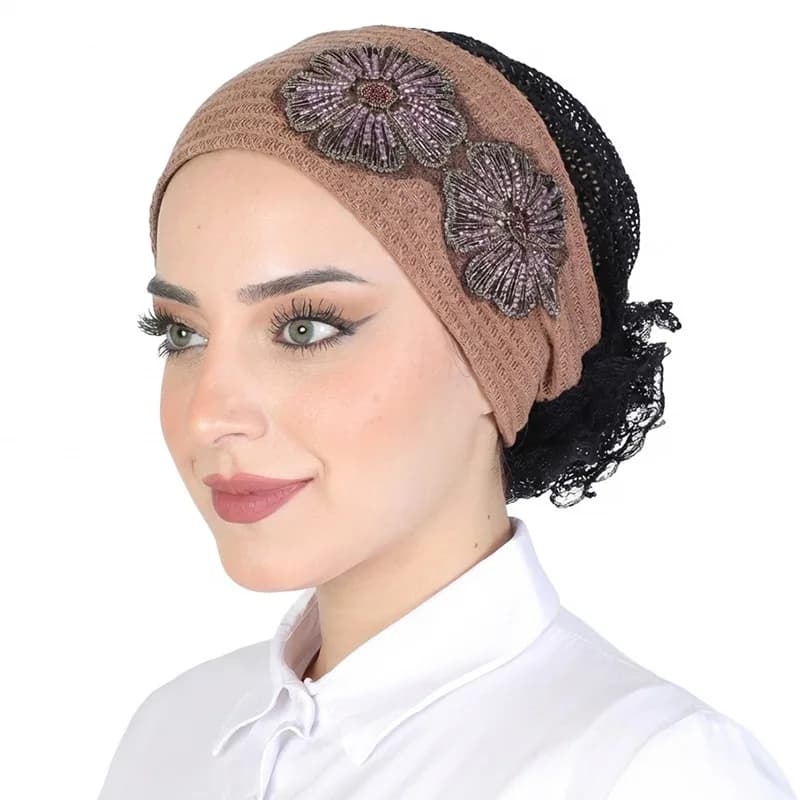 Turbanti in Pizzo a Rete Floreale per Donne, Copricapo Musulmano, Cappello Islamico, Copricapo da Donna, Copricapo Traspirante Estivo