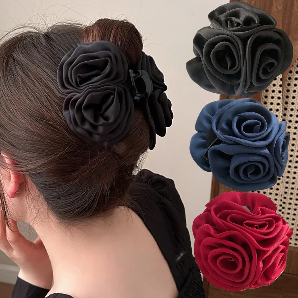 New Roses Hairstyles Fork Sweet Bars Flower Hair Clip for Women's Band Rainbow Copricapo Girls Horsetail Door Hair Accessories