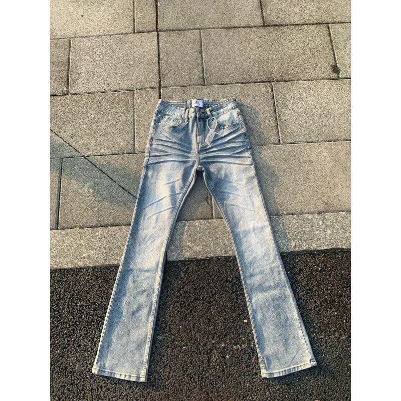 Washed Slim Fit Jeans Men's Women's High Street Vibe Low Waist Stretchy Bootcut American Style Cleanfit Blue Ice 2026