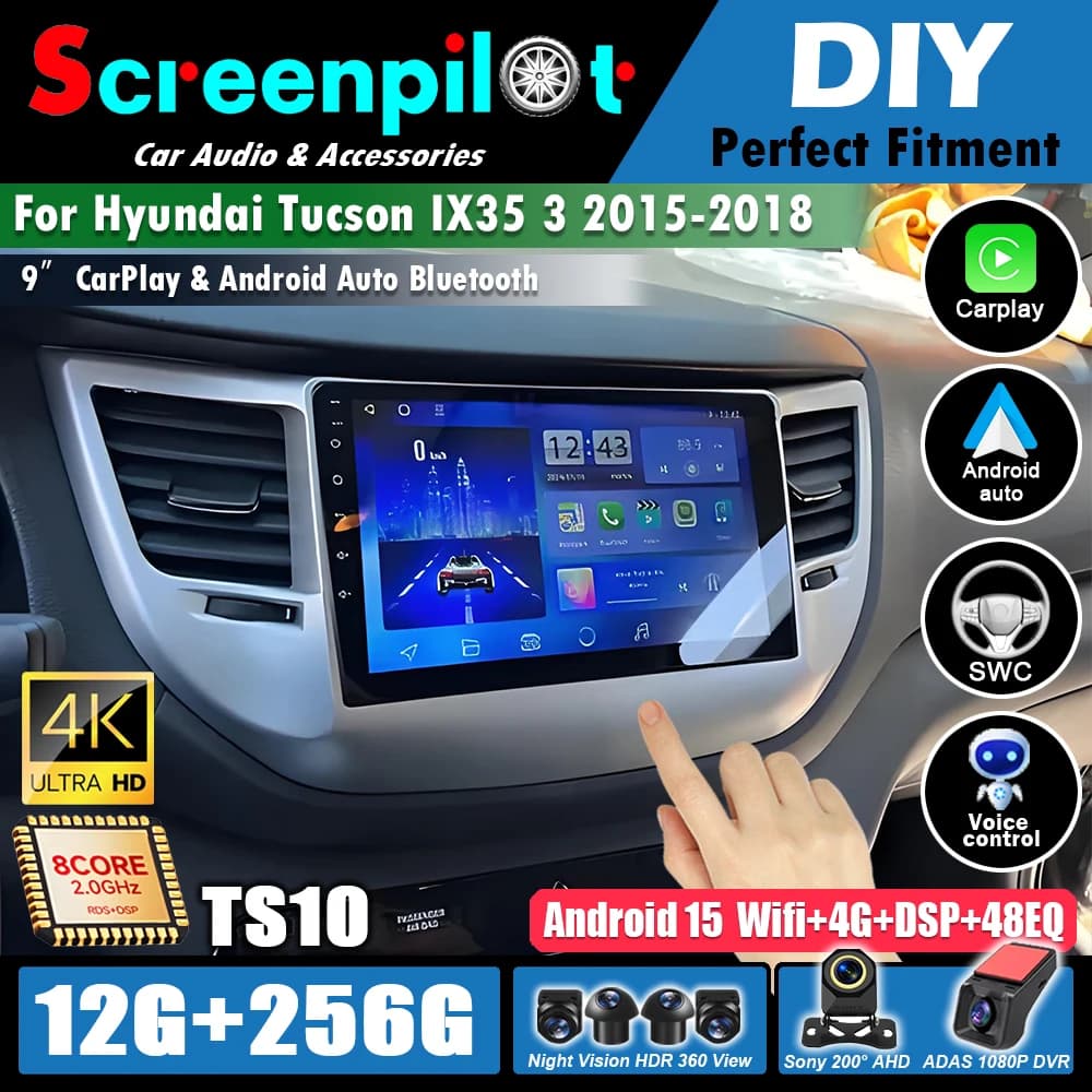 Android 16 Car Radio For Hyundai Tucson IX35 3 2015 2016 2017 2018 Head Multimedia Video Player GPS Navigation Carplay Unit 2Din