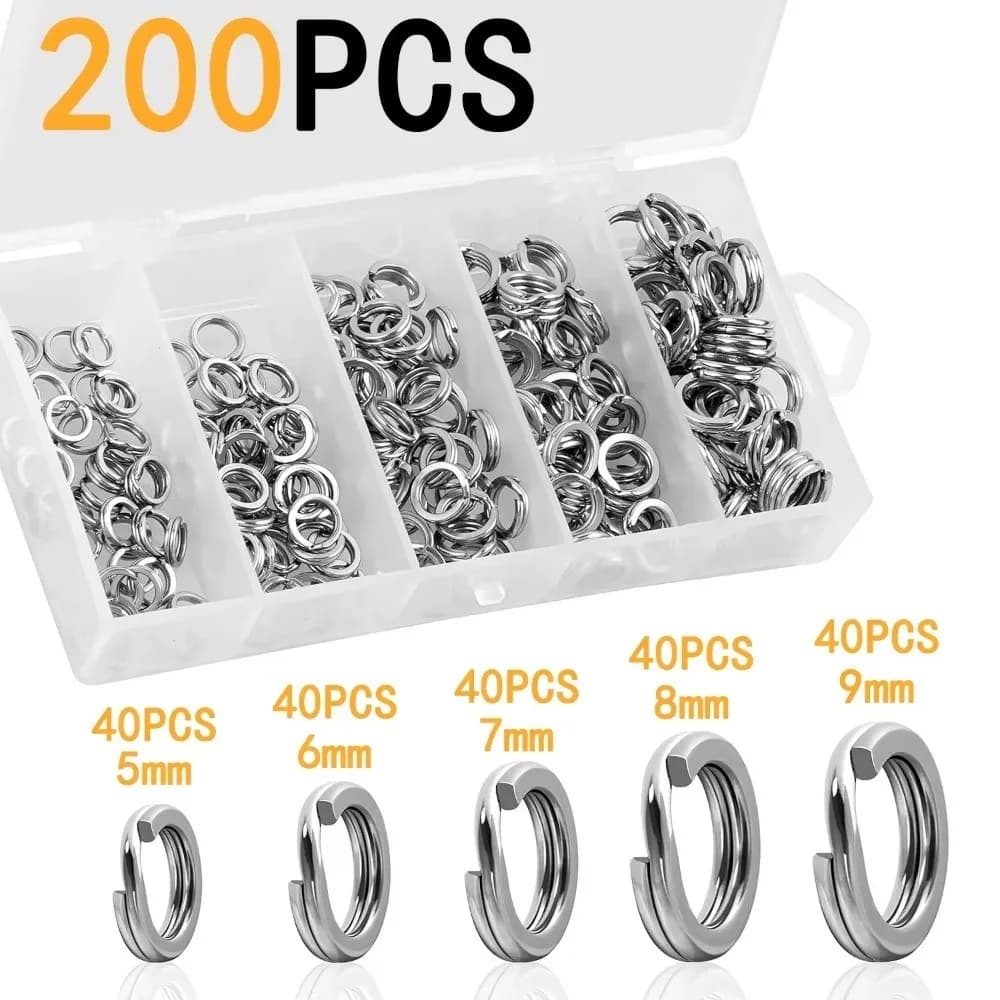 200/250 Stainless Steel Divisible Rings for Fishing, High Strength, Large Traction Force, Fishing Esche Connectors, 5 Measures with Tool Box