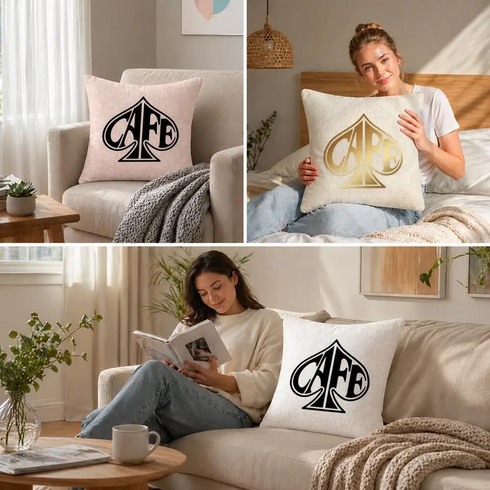 Cafe Ace of Spades Cushion Cover Natural Linen Pillowcase Set, All-in-One Decor for Sofa, Bedroom & Chair