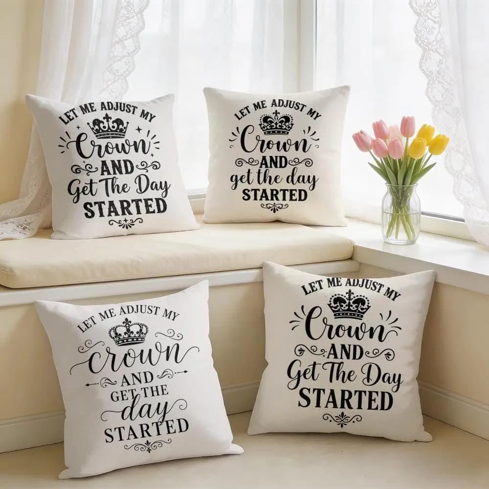 Let Me Adjust My Crown And Get The Day Started Cushion Cover Plush Fabric Soft Double-Sided Printed Sofa Home Child Pillow Case