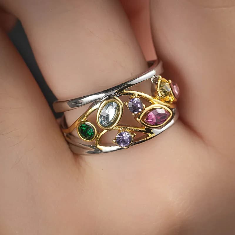 Women Torina Rainbow Crystal Quartz Ionix Cubic Zirconia Rings for Women Therapy for Weight Loss Lymph Drainage Magnetic Jewelry