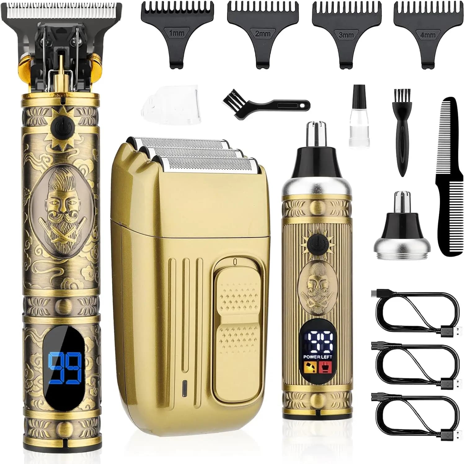 Set Professionale di Tagliacapelli Senza Fili per Uomo, Kit per Rifinitura Naso e Barba con Display LCD