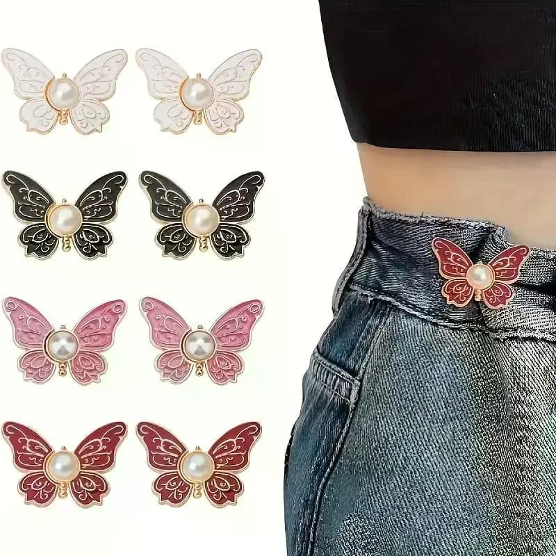 Confezione da 6, tre colori, bottoni che raccolgono la vita a forma di farfalla, modifica dei bottoni staccabili e senza cucitura di chiodi per le cinture di jeans.
