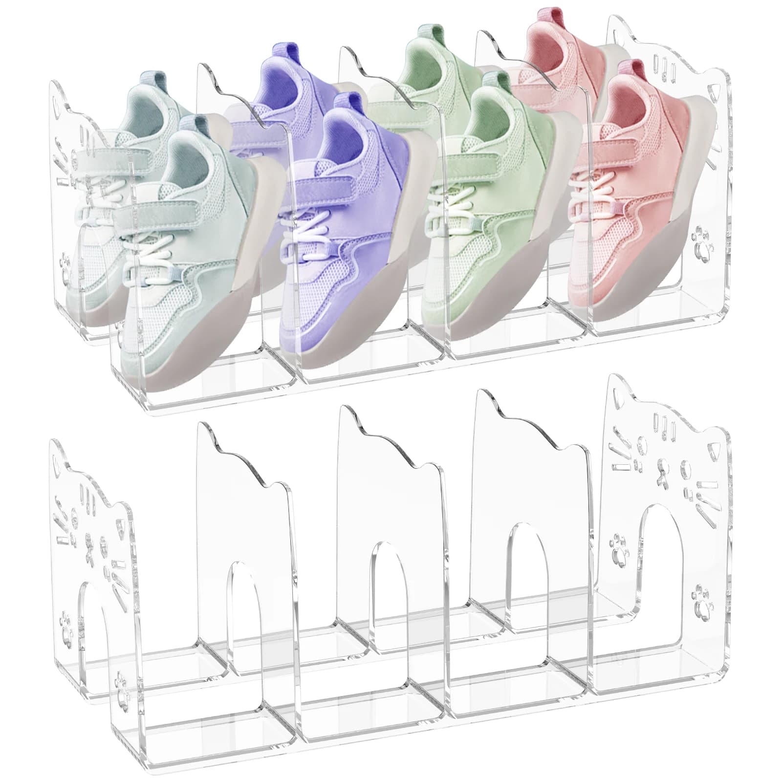 Scaffale per scarpe per bambini in acrilico da 2 pezzi Scaffale per organizer trasparente per scarpiera per bambini a 4 scomparti Risparmia spazio