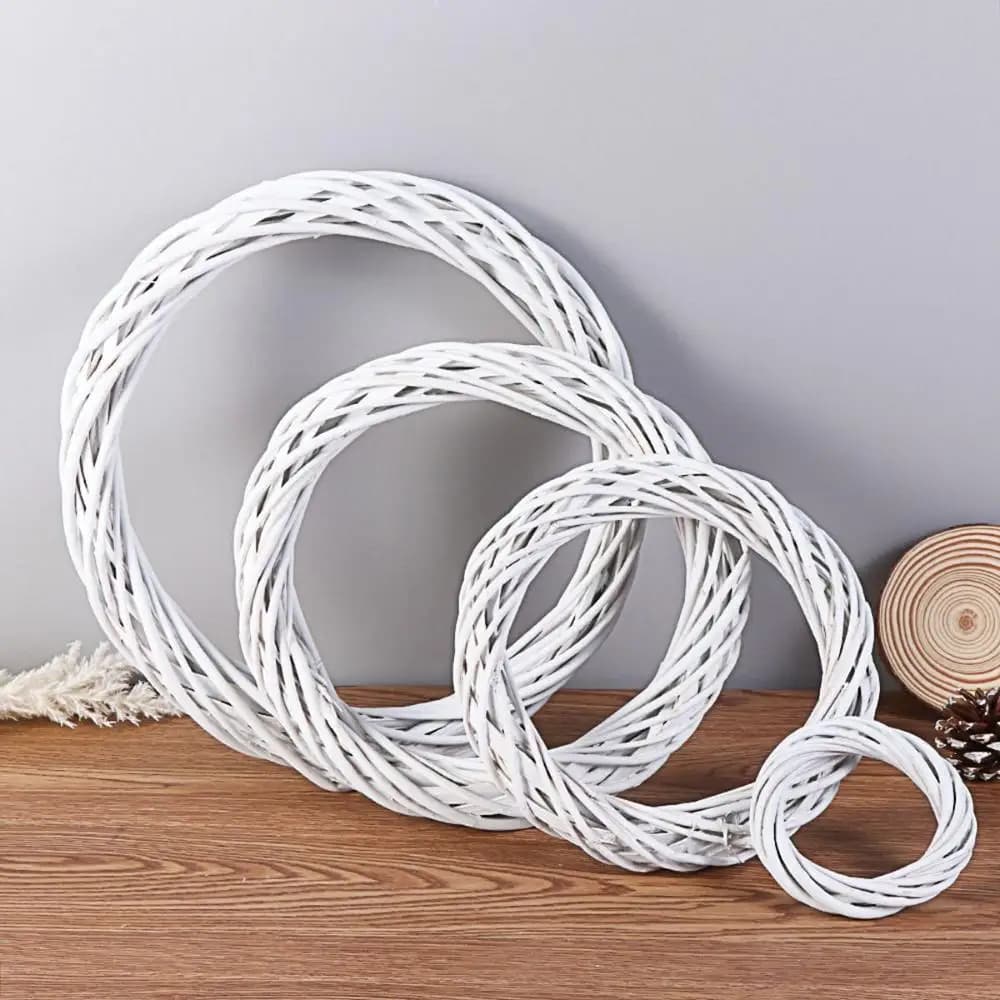 Wedding DIY Craft Ornament Hanging Vine Natural Rattan Ring Wicker Wreath Christmas Decoration White Garland