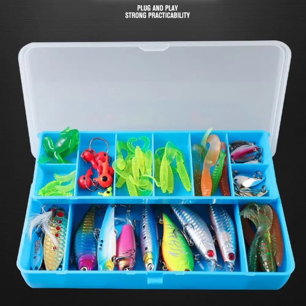 Box for fishing equipment in PP 11 compartments Green Blue Yellow Toolbox for transparent soft bait Two-storey hook boxes