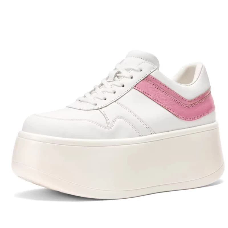 Cute Wind Series White Shoes for Women's Genuine Leather Height-increasing Shoes Comfortable Casual Sports Shoes Chunky Sneakers