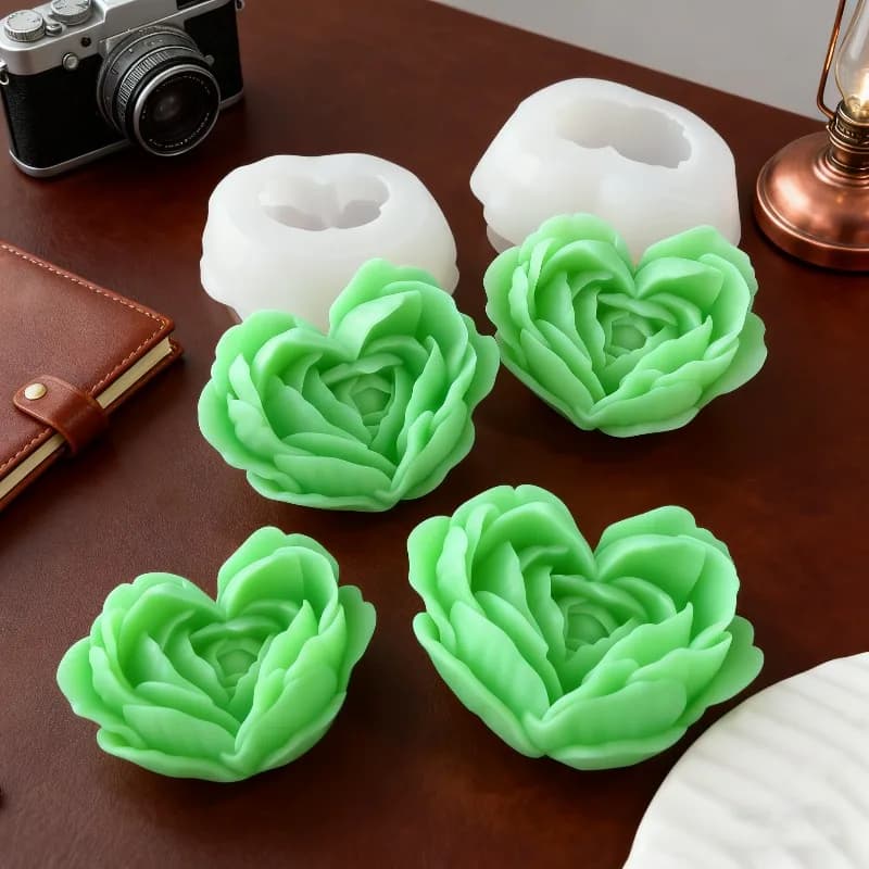 Stampo in Silicone 3D a Forma di Cuore con Fiori, per Candele Profumate a Rosa, Gesso, Sapone, Resina, Cioccolato Fatto a Mano, Dessert e Torte