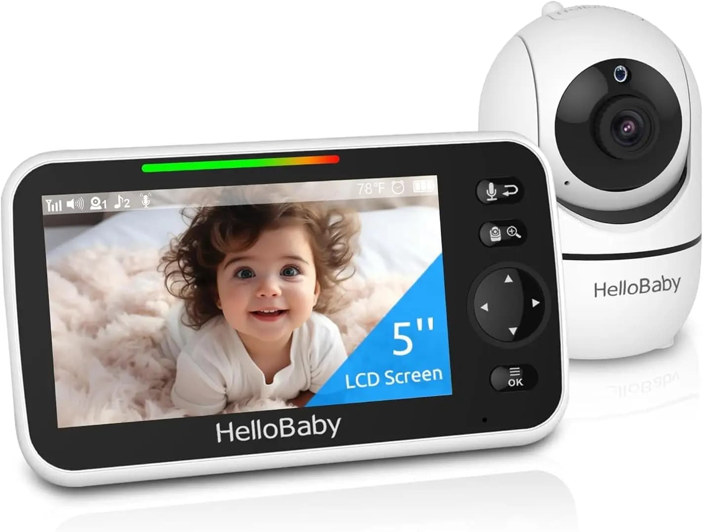 Baby Monitor da 5 Pollici con Batteria da 30 Ore, Telecamera Pan-Tilt-Zoom, Visione Notturna, Comunicazione Bidirezionale e Ninna Nanna