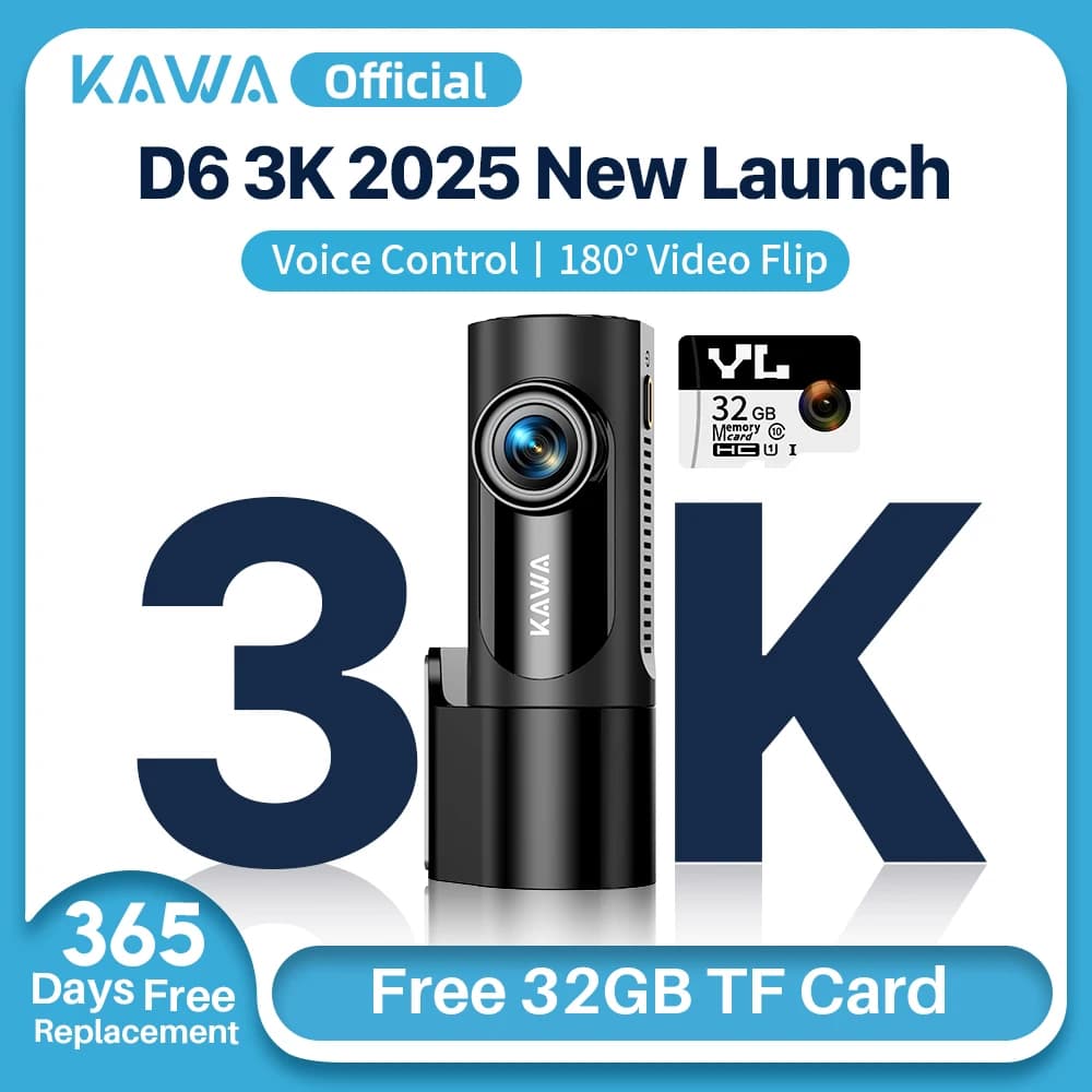 Dashcam KAWA D6 3K, videocamera per auto con controllo vocale, visione notturna, versione aggiornata.