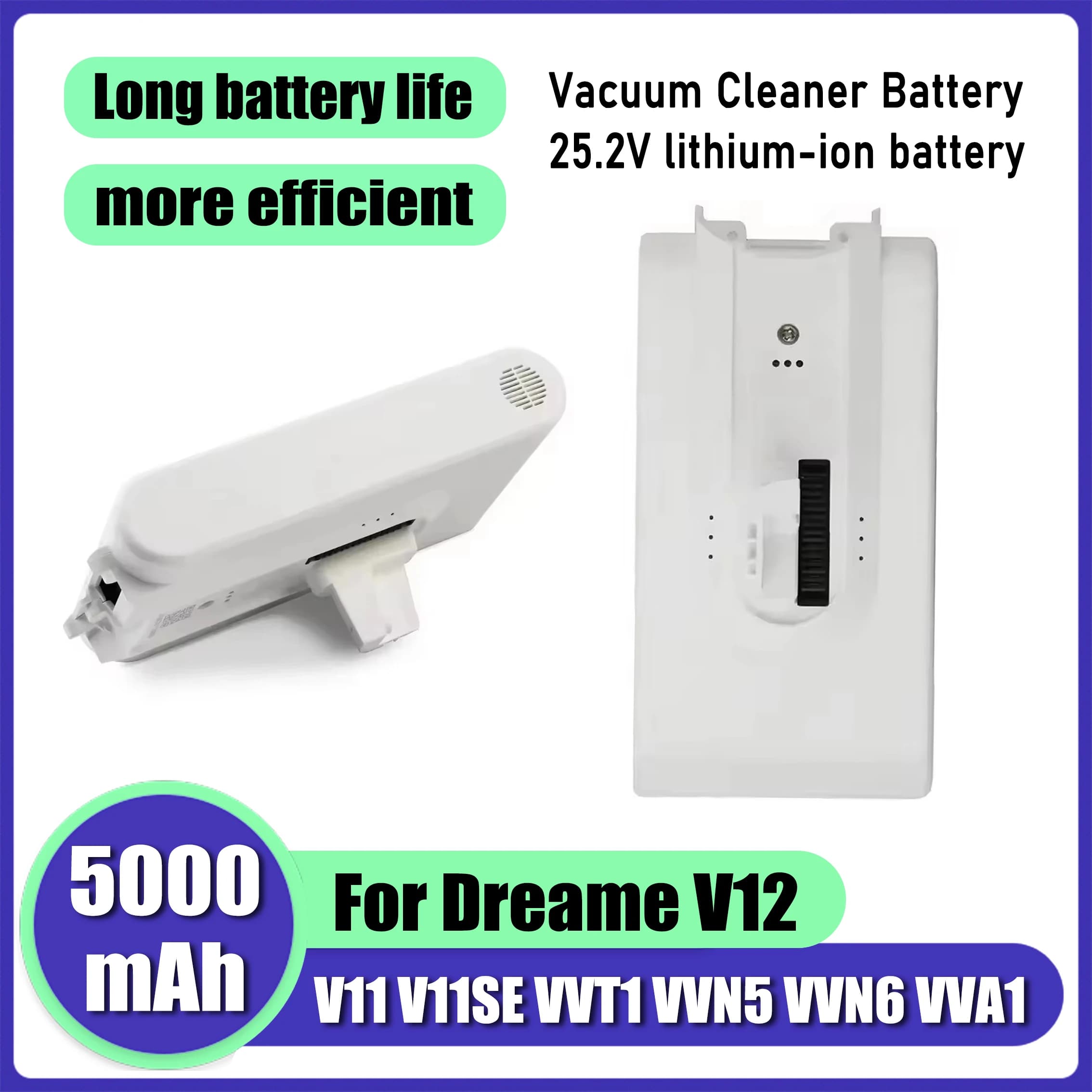 25.2V 5000mAh， Long range and more efficient, for Dreame V11 V11SE V12 V12pro VVT1 VVN6 VVA1 VVN5 wireless vacuum cleaner