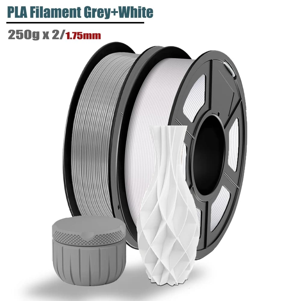 PLA Filament for 3D Printer dimensional accuracy 1.75 mm +/- 0.02 mm, 250 g coil (0.55 pounds), grey+white