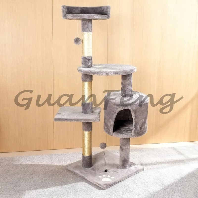 4‑Tier Cat Tree Tower, Fabric‑Wrapped Climbing Frame with Warm Cat Nest Jumping Platform Indoor Pet Play Toy