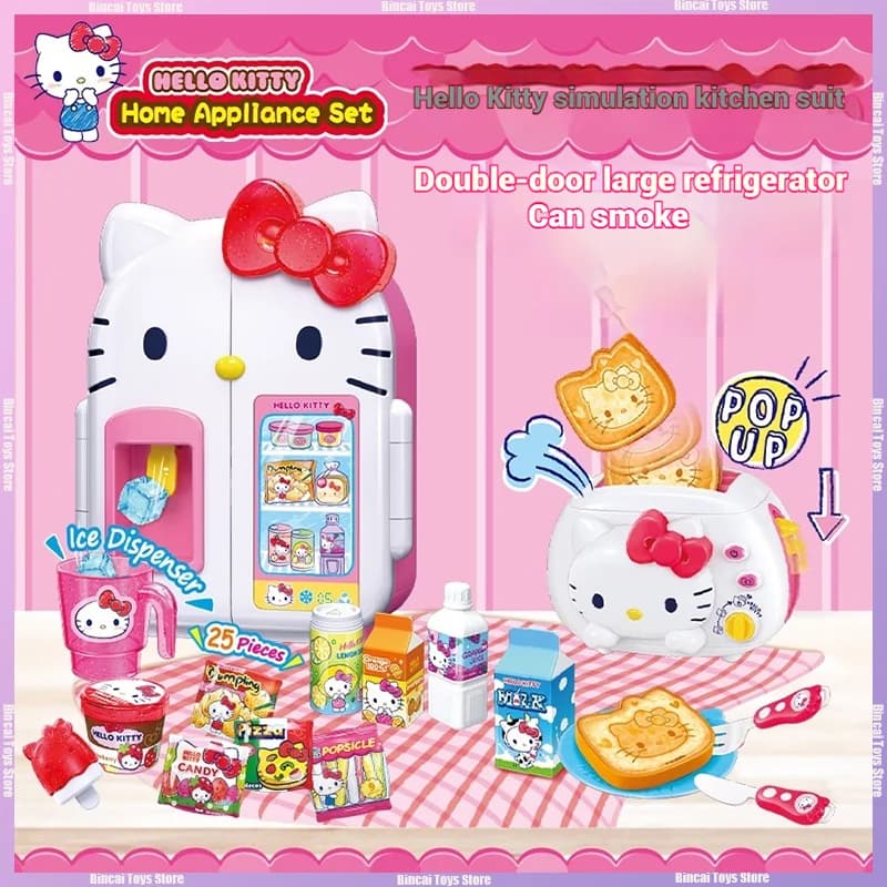 Originale Sanrio Hello Kitty Simulazione Cucina Cartoon Kawaii Piccolo frigorifero Casa da gioco per bambini Set Giocattolo Regalo di Natale