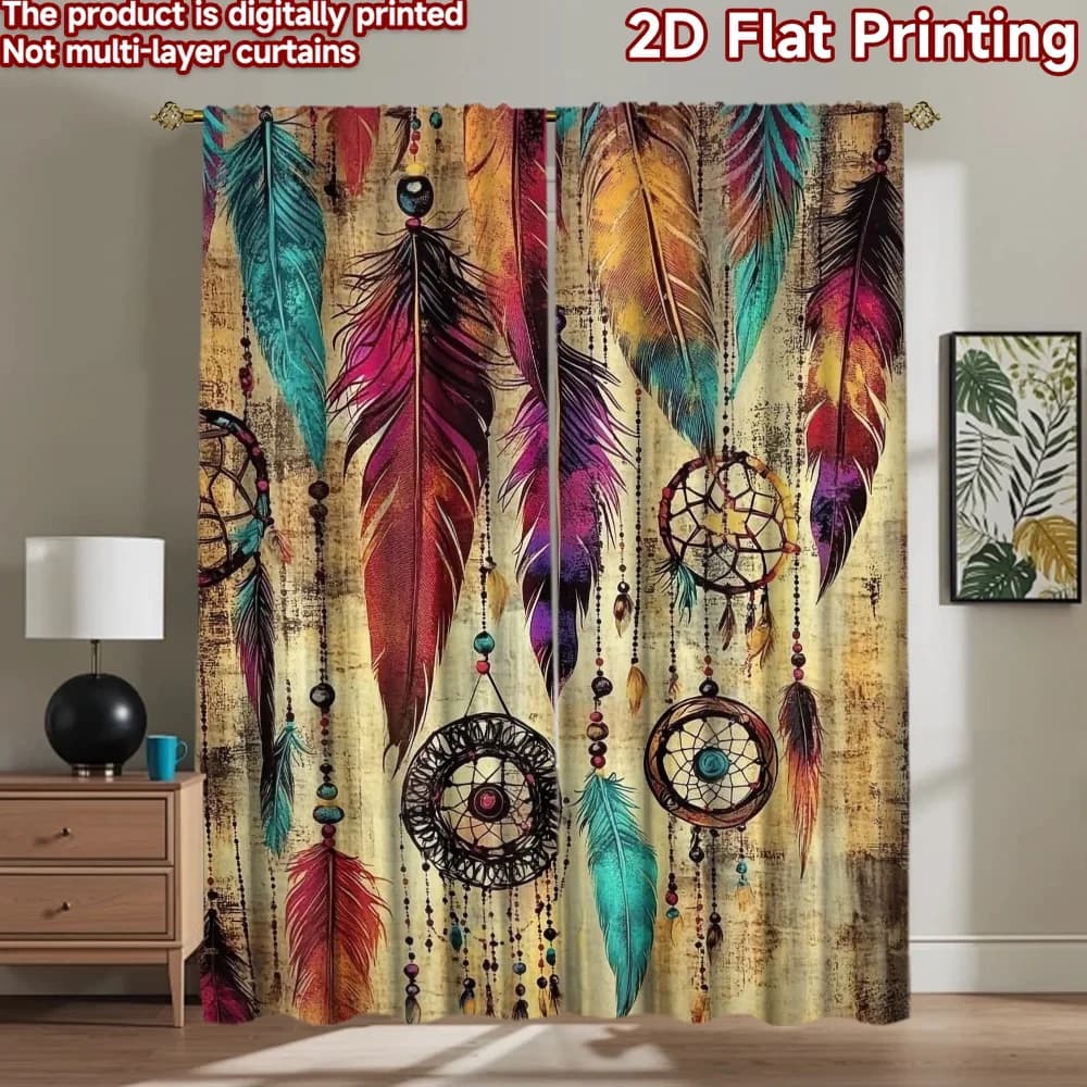 1pc 2D flat Photography Backdrop Scene Backdrop Colorful Feather Dreamcatcher (2) 100% Polyester Festive Backdrops Perfect for