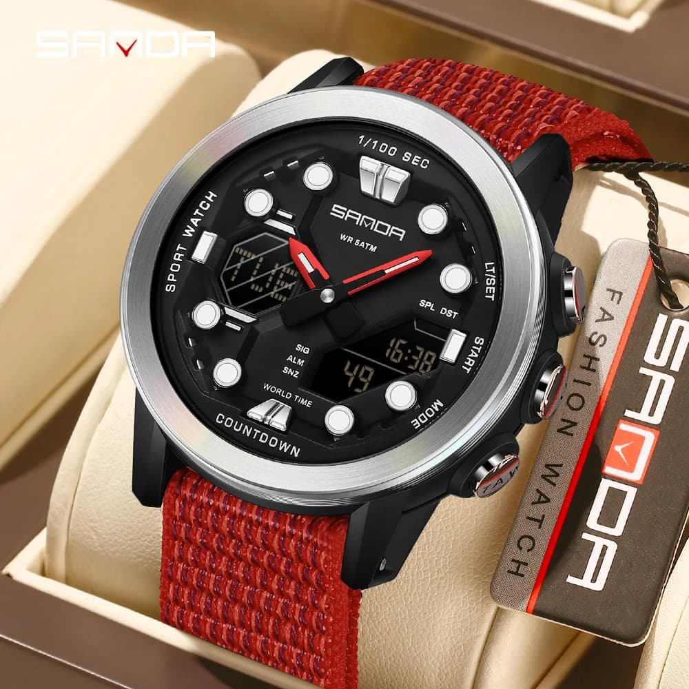 SANDA 3392 Electronic Sports Men's Watch Double Display Men's Watch Multifunctional Digital Luminous Waterproof Watches For Men