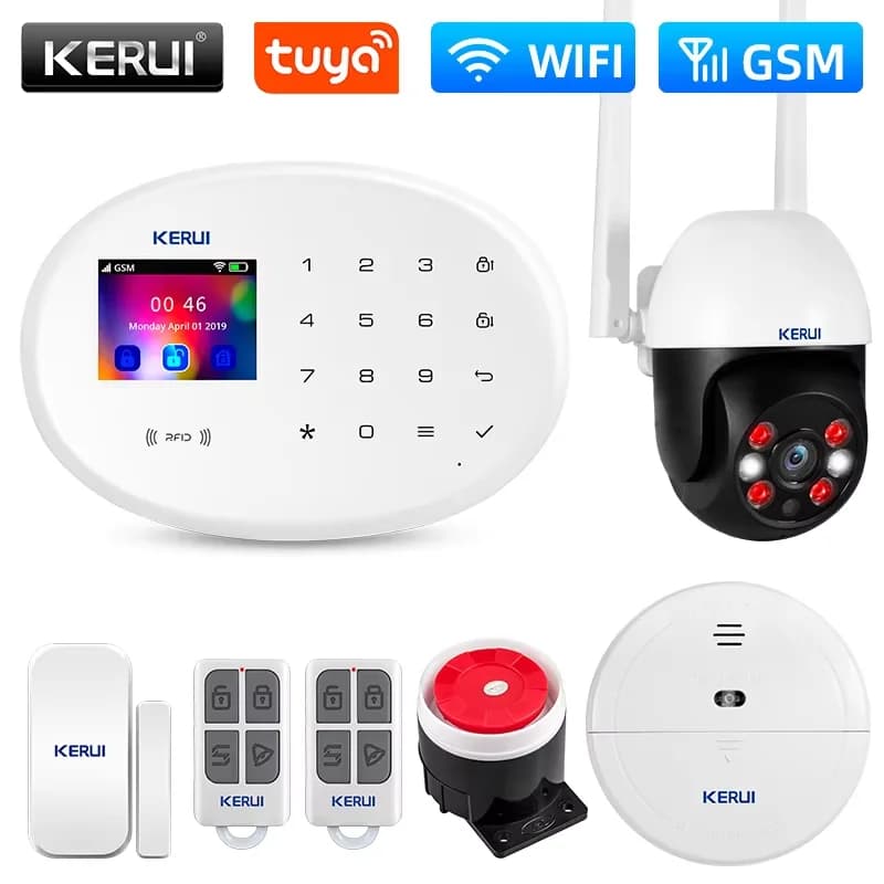 KERUI Schermo da 2.4 pollici 2G WIFI GSM Allarme domestico Sistema di sicurezza antifurto per la casa 433 MHz Tuya Smart APP Controllo Scheda RFID W202