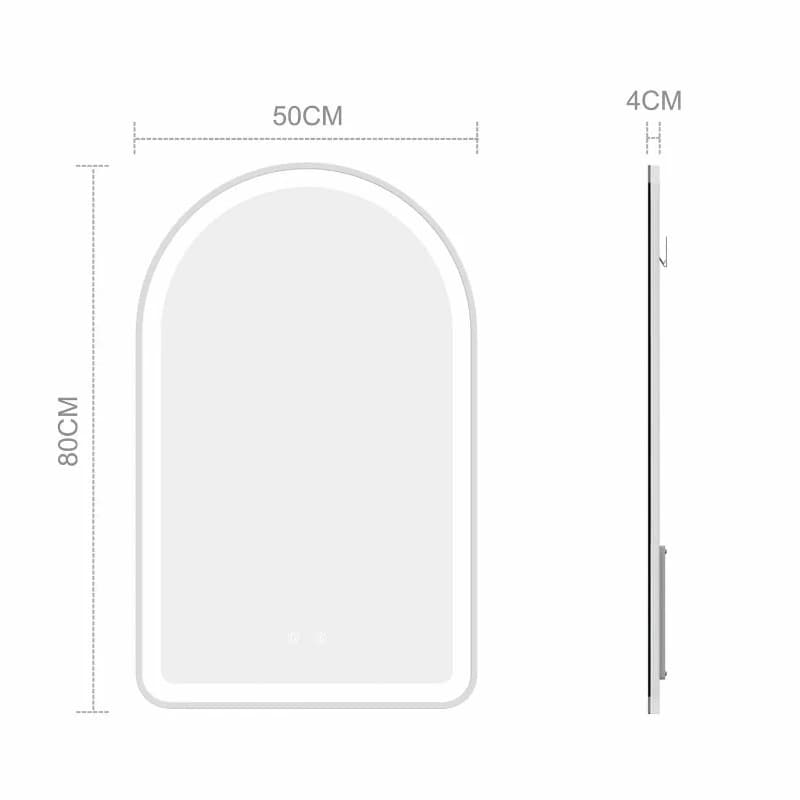 Specchio da bagno ad arco con diodo luminescente con funzione di memoria con cornice touch regolabile
