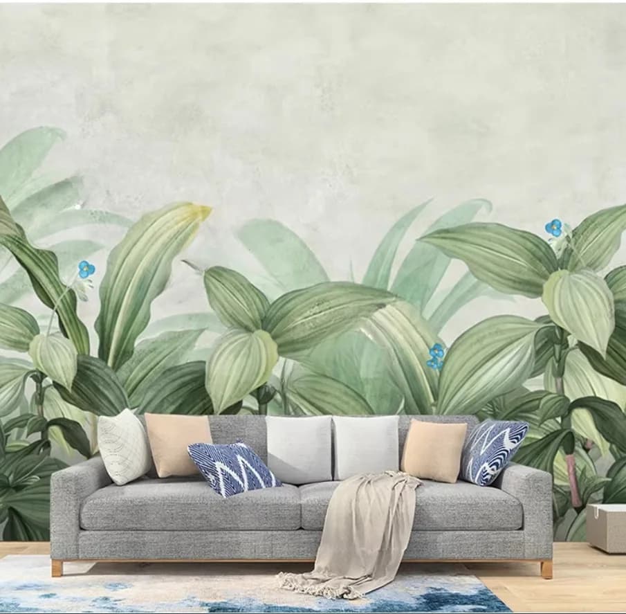 Carta da Parati Personalizzata con Foglie di Giungla Francese, Foglie di Banana, Piante della Foresta Pluviale, Murale Autoadesivo Decorativo in Rilievo, Pittura 3D