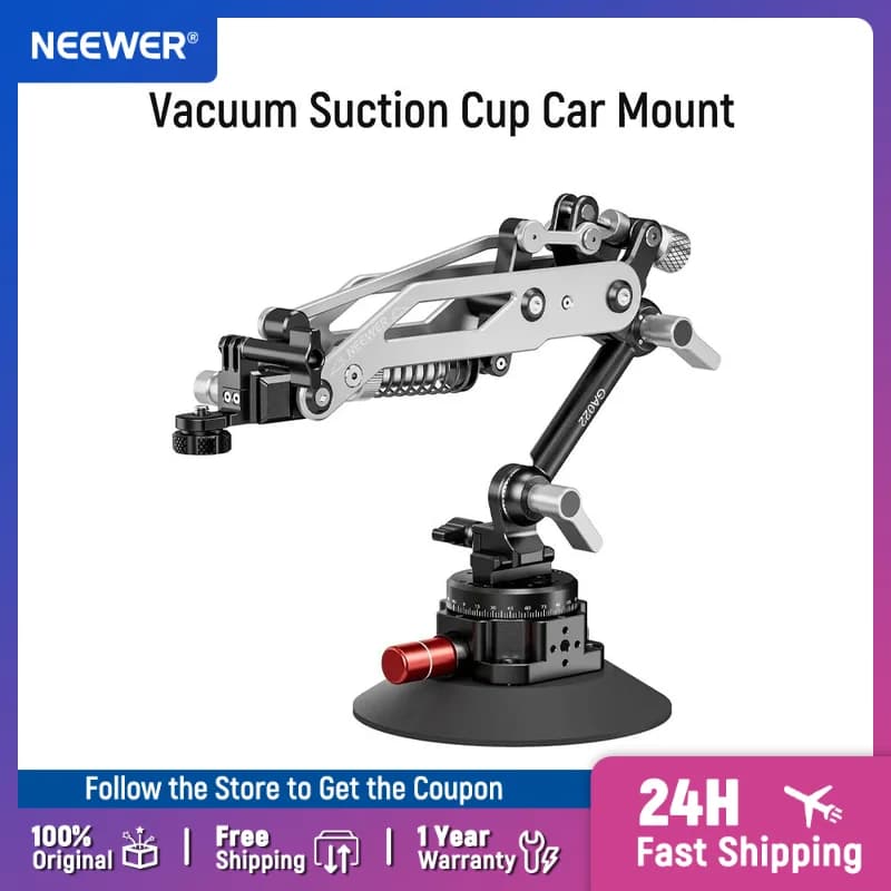 NEEWER Vacuum Suction Cup Car Mount for Action Camera with Hydraulic Boom Arm, Compatible with DJI Osmo Pocket 3 Insts360