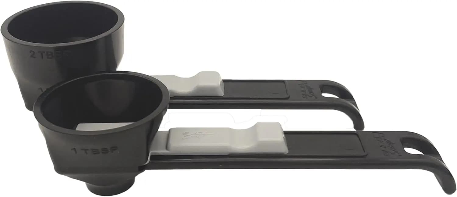 Set di misurini e imbuto - 1 e 2 cucchiai da tavola, nero, anti-goccia per proteine in polvere, bevande sportive, latte artificiale, ricariche K-Cup