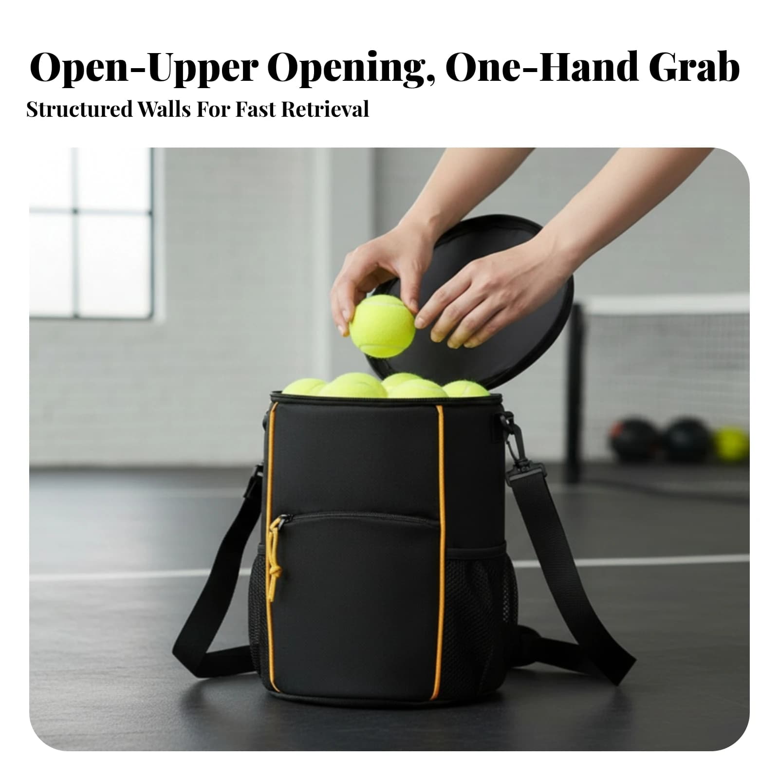Tennis Ball Bag with Zip Pocket Portable Ball Bag with Shoulder Strap Adjustable Detachable for Coaches, Training, Practice