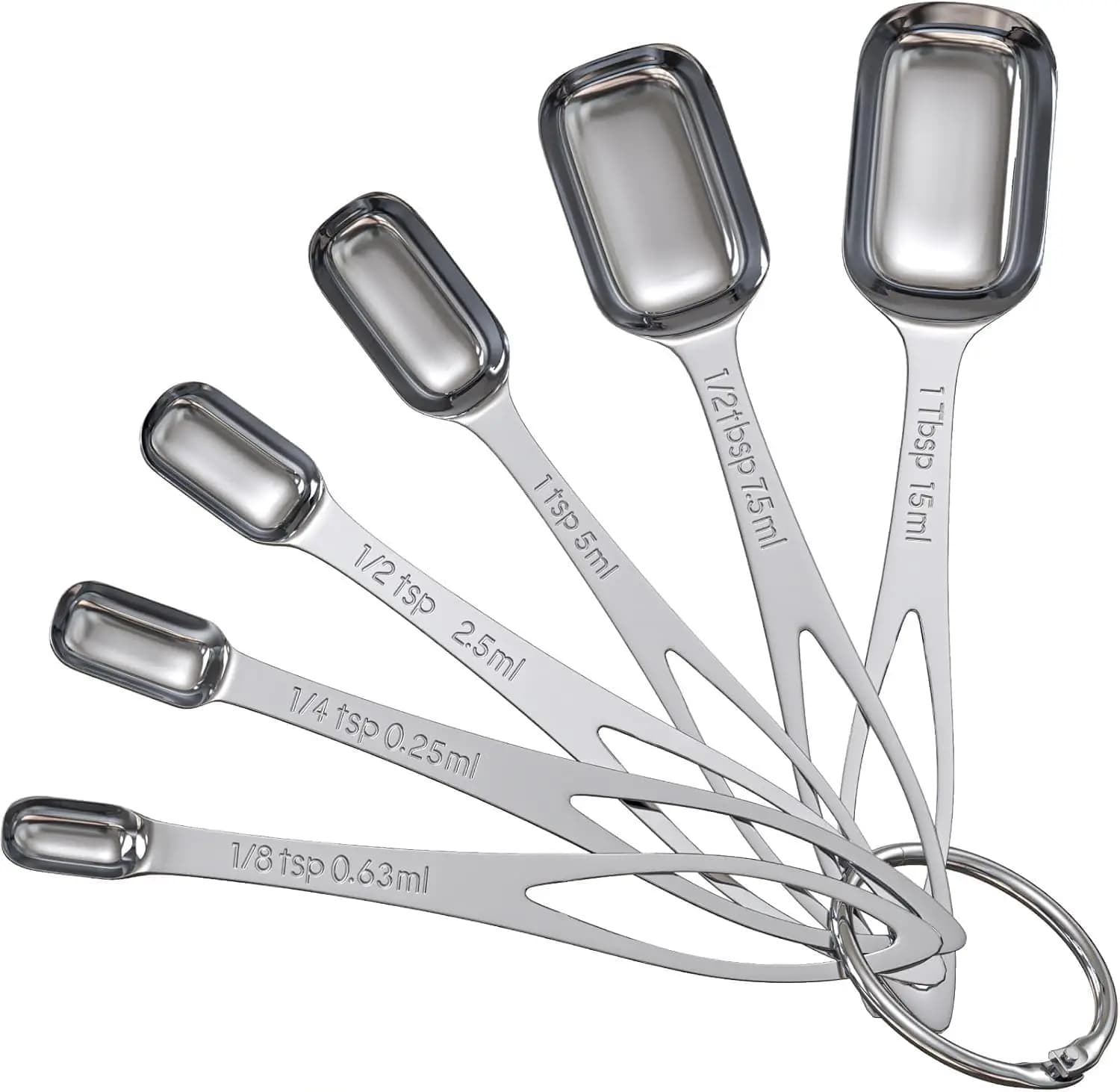 Set di 6 Cucchiai Dosatori in Acciaio Inox, Manici Lunghi Adatti per Barattoli di Spezie, Cucchiaio Rettangolare per Ingredienti Secchi e Liquidi