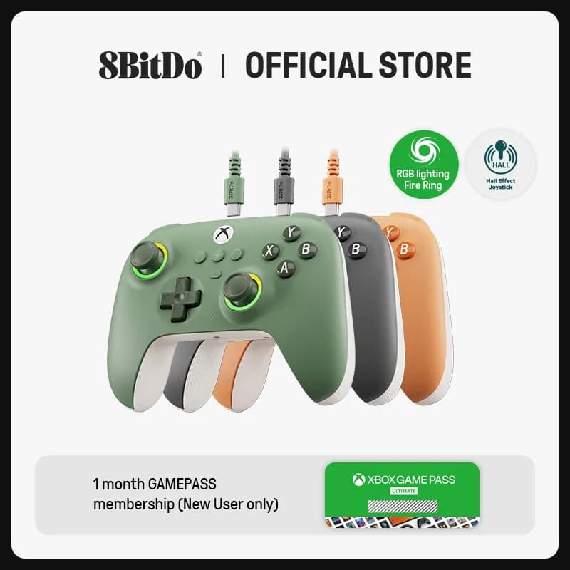 8BitDo Ultimate C wired game controller for Xbox, fire ring with RGB lighting and Hall effect joystick, Windows 10/11