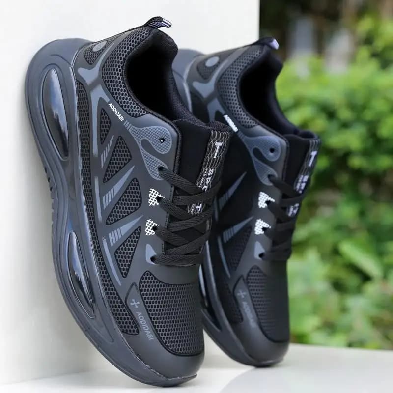 Waterproof Men's Dad Shoes Soft Bottom Leather Surface Casual Running Shoes Spring Autumn New Style Black Sport Shoes