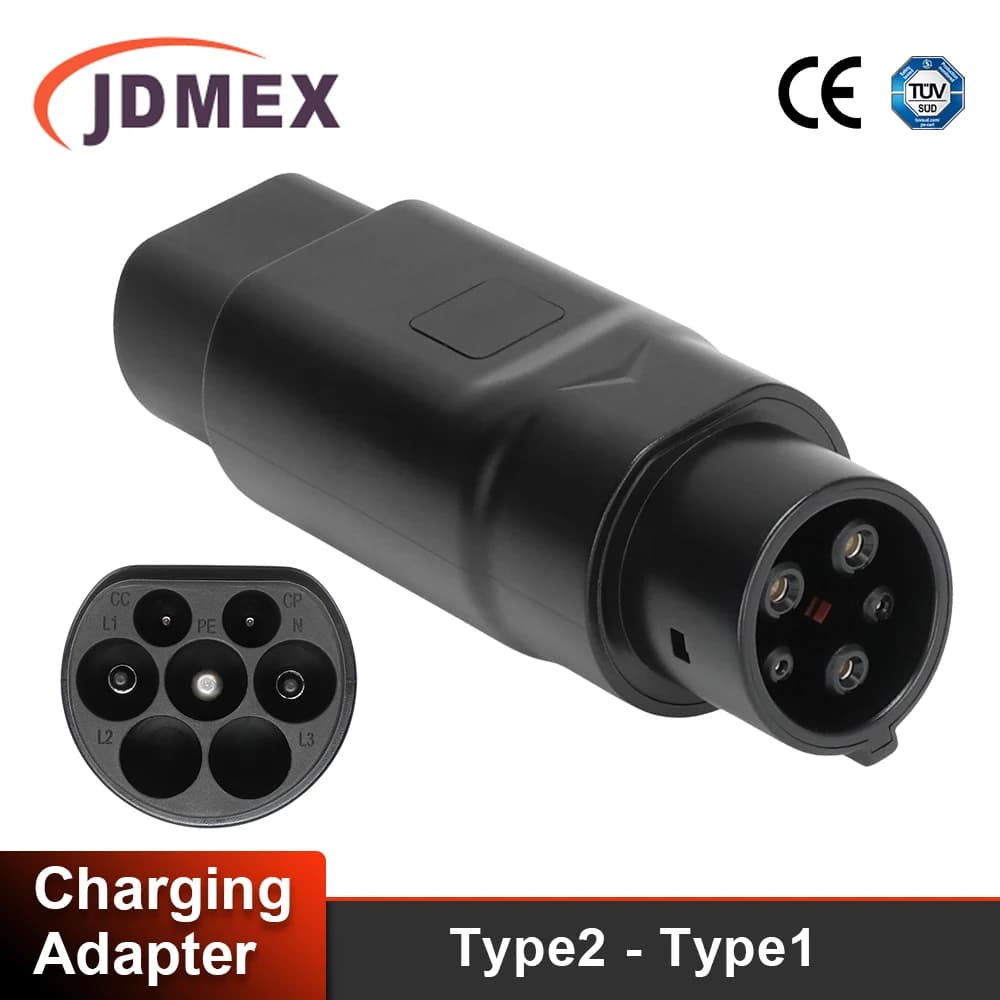 JDMEX Type2 to Type1 EV Charger Adapter Car Charging Socket AC 110V-250V 32A Charger Adapter for Electric Car IP55 Waterproof