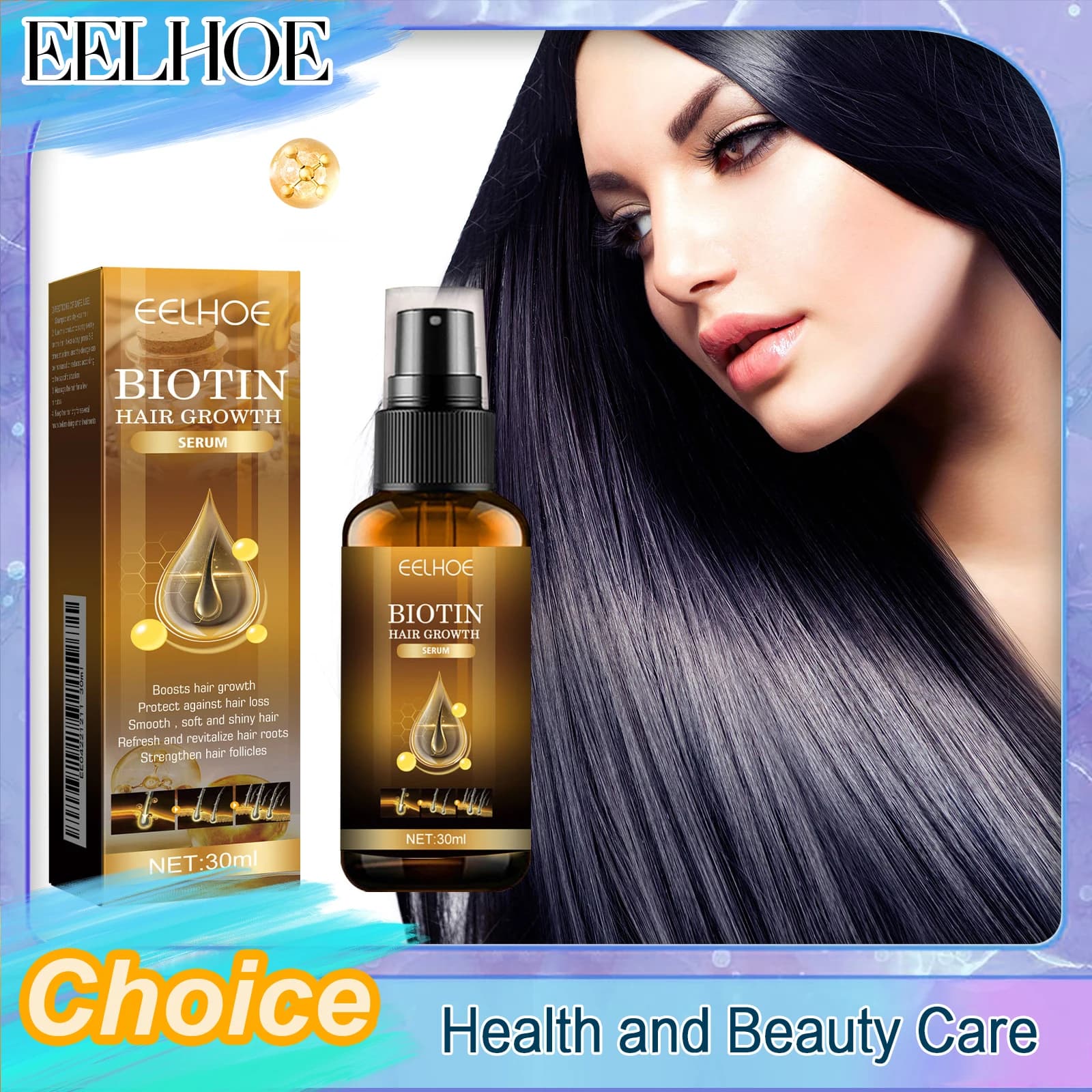 Eelhoe Spray per la Crescita dei Capelli con Biotina, Forte Trattamento Anti-Caduta, Riparatore e Nutriente per la Cura dei Capelli, Spray per la Radice dei Capelli, Idrata i Tuoi Capelli