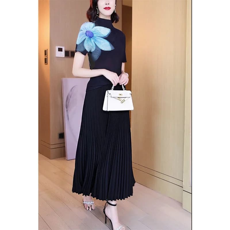 Complete Set Two Pieces Fashion with Folding Print: Women's Summer Clothing in Casual Polyester