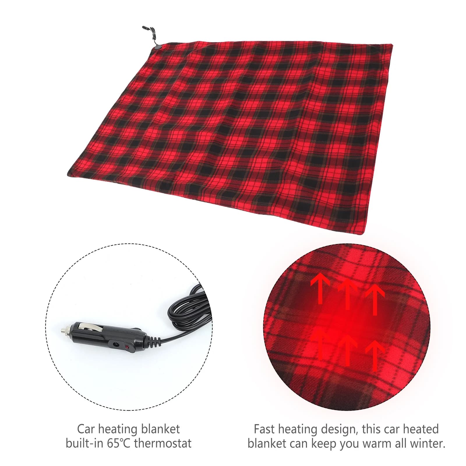Coperta riscaldante per auto Coperta elettrica 12V con termostato 65C Controllo automatico della temperatura Riscaldata per viaggi su strada