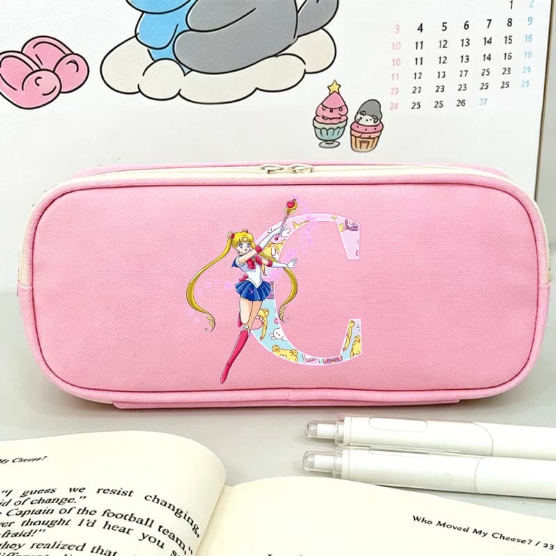 Astuccio Sailor Moon con Lettere A-Z, Borsa per Cancelleria Kawaii per Ragazze, Organizer da Scrivania per Bambini, Portapenne, Forniture Scolastiche, Regalo per Studenti