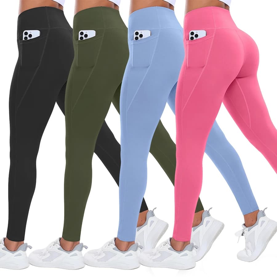 Pantaloni da yoga da donna con tasche, leggings sportivi modellanti a vita alta, abbigliamento sportivo da palestra