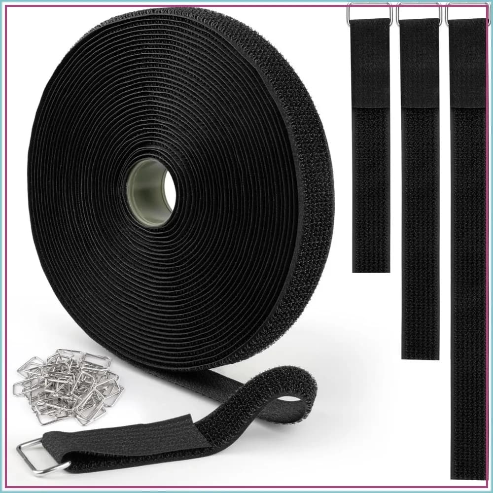 Heavy Duty Hook and Loop Straps 1" x 32ft with 50 Metal Buckles, Cut to Length Cinch Straps, Reusable Nylon Cable Ties for Organizing