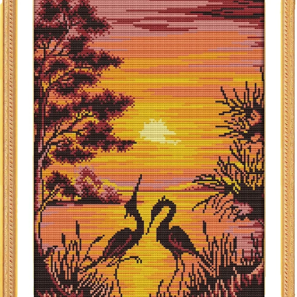 Joy Sunday Kit punto croce prestampato Easy Pattern Aida Set ricamo in tessuto stampato-The Crane Shadow in Sunset