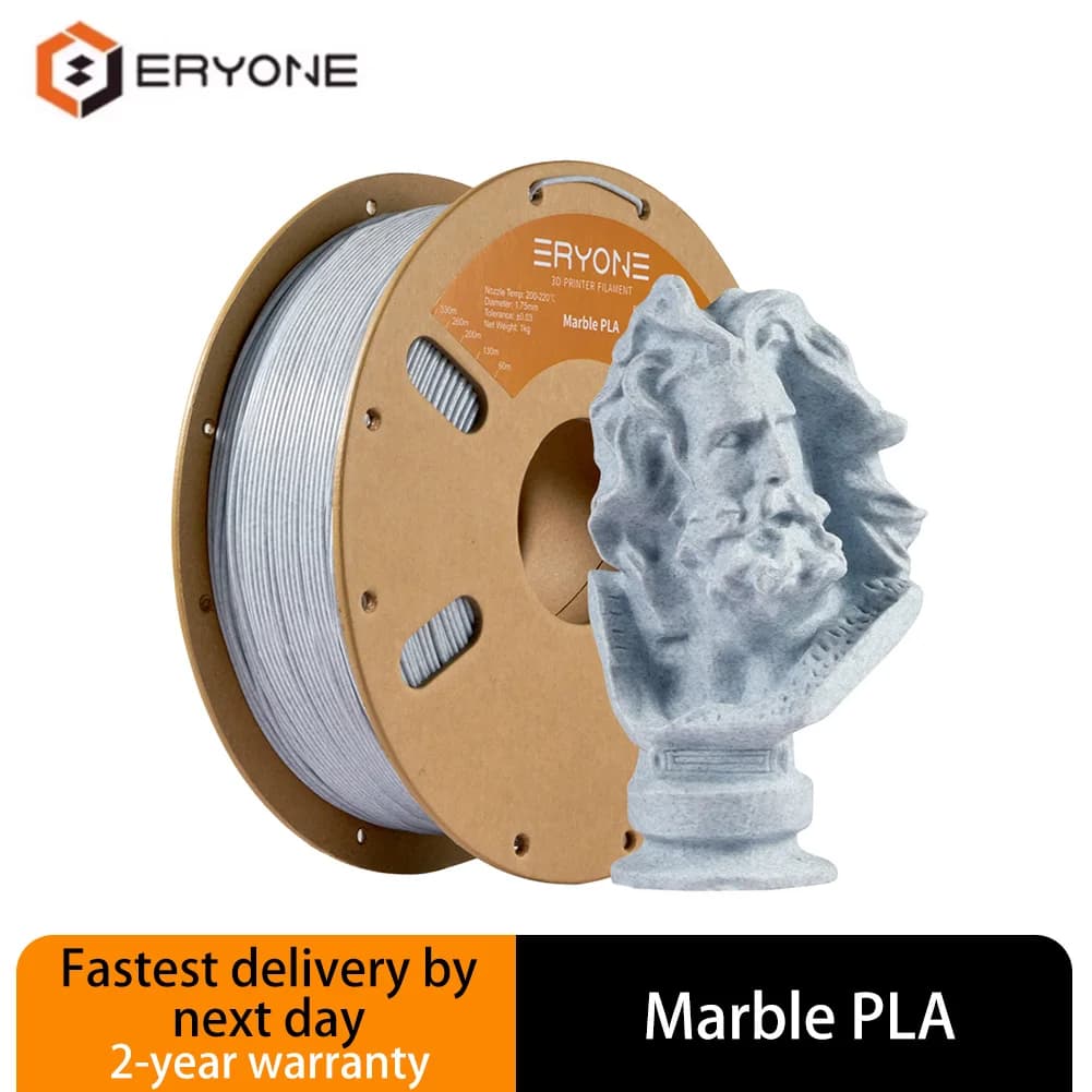 Filament PLA marble Eryone 1,75 mm 3 kg/5 kg/10 kg, premium stone appearance with natural veins for artistic print 3D FDM Large sale