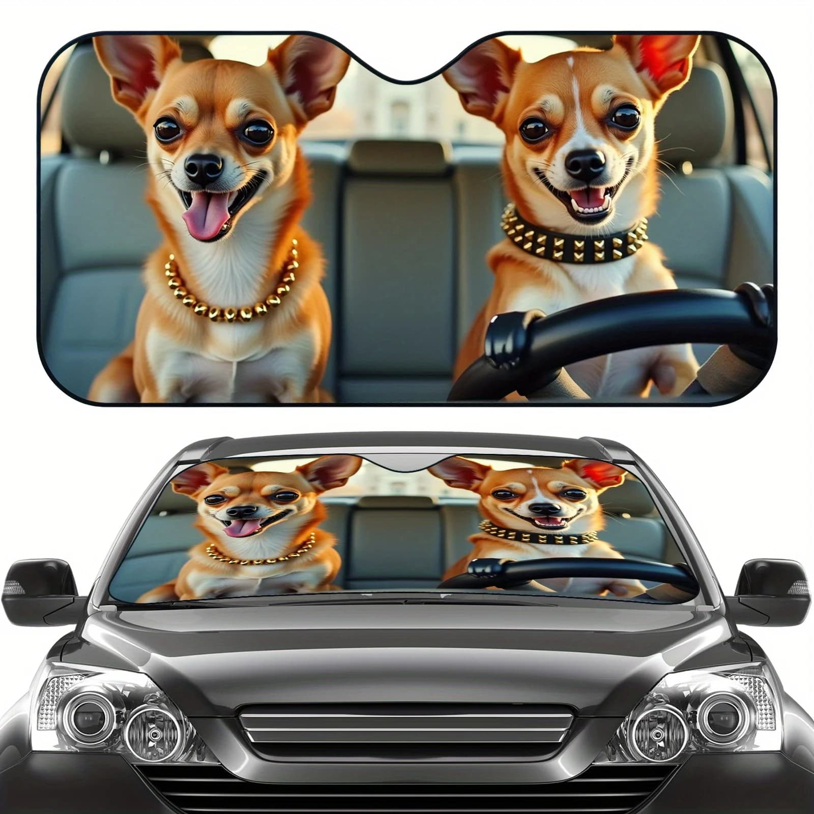 Protezione solare, 1 pezzo Visiera parasole per auto per parabrezza animale - Parasole pieghevole, Tema del tour di guida autonoma per cani Mighty Wax, Protezione UV A