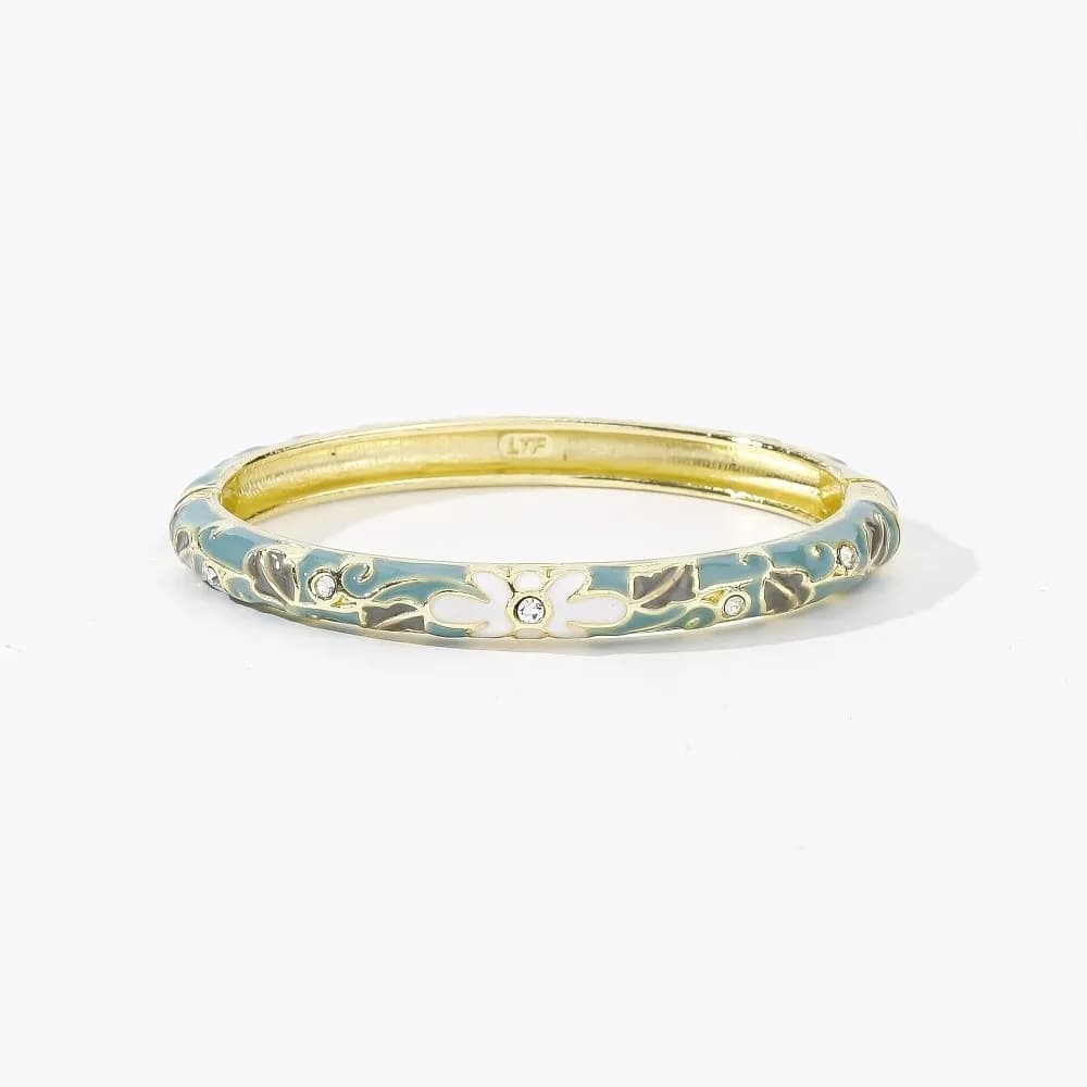 Enamel Vintage Cloisonne Bangle Traditional Big Floral Chinese Flower Bangle Chinese Classic Women's Hand Bracelet Ladies