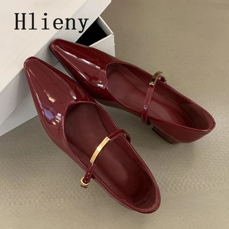 Hlieny Cozy Patent Leather Mary Jane Shoes for Women Shallow Autumn Pointed Toe Loafers Ballerinas Fashion Buckle Strap Flats