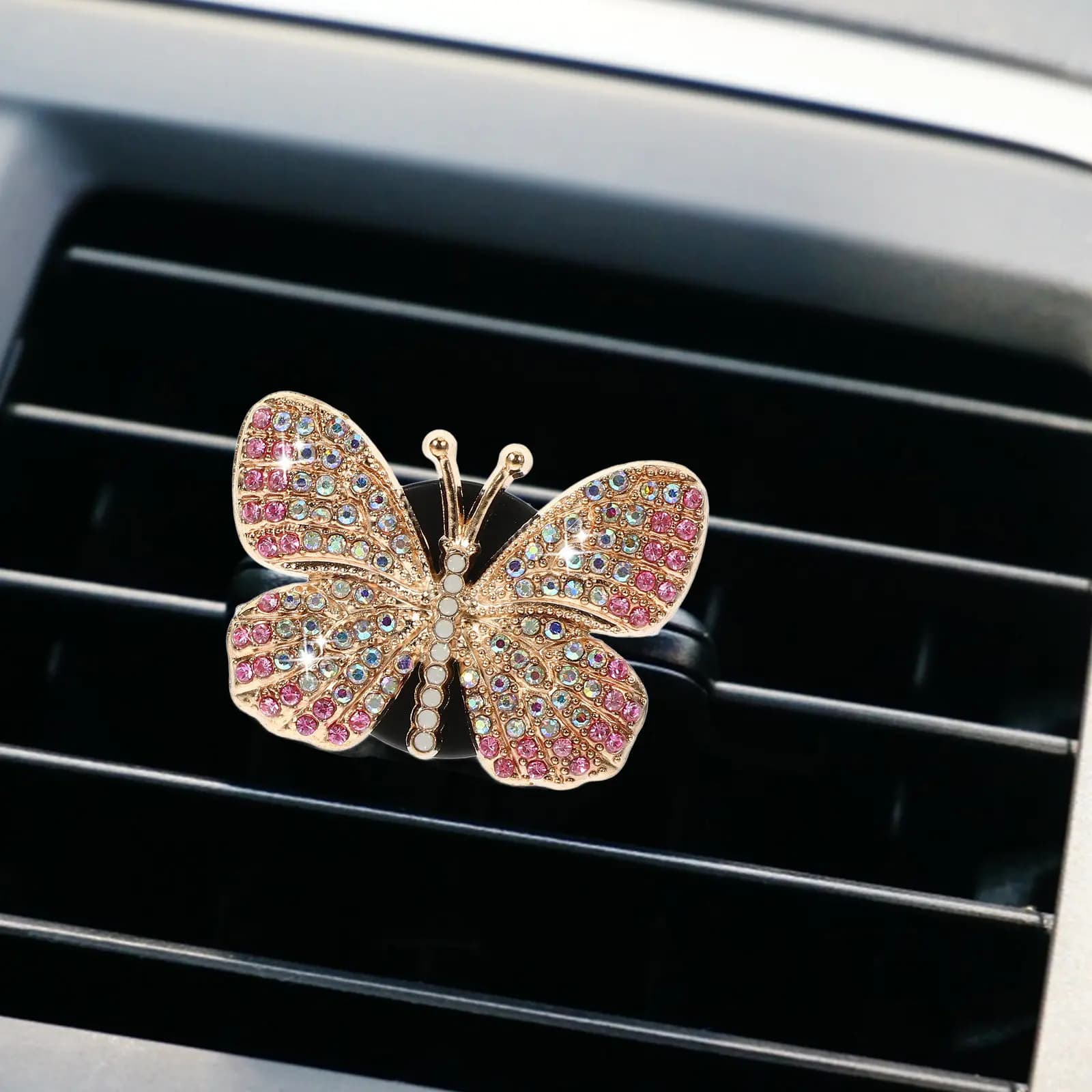 Butterfly Shaped Auto Clip Perfumer, Car Interior Perfume Door, Design with Luccicanti Strass, Decoration for Car Air Bottles